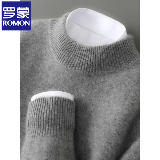 ROMON high-end double-ply thickened pure wool sweater men's autumn and winter half turtleneck sweater loose large size bottoming shirt (half turtleneck) camel XL