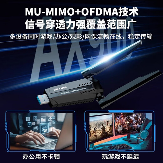 LB-LINK2025新款台式电脑WiFi6无线接收器发射器笔记本无线网卡连接外置网络热点千兆5G双频信号免驱动 蓝牙5.4【5G双频抗干扰 高增益天线】AX900