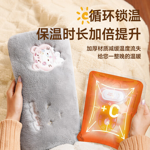 Rechargeable hot water bottle for quilt, extended warm water bottle for baby to warm body and feet, thickened and explosion-proof, 2026 random color, small yellow chicken, quality rabbit plush, water-injected version 500ml
