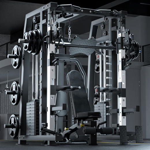 YANBO Smith Machine Commercial Comprehensive Trainer Bench Press Squat Rack Home Gantry Rack Multifunctional Fitness Equipment Bare Metal + 150KG Table + Stool Delivery Package Installation