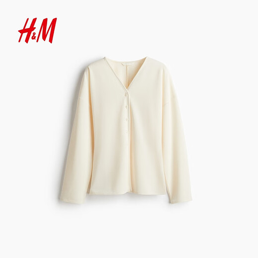 H&M 2025 new autumn women's front buttoned top 1310073 Cream M 165/96