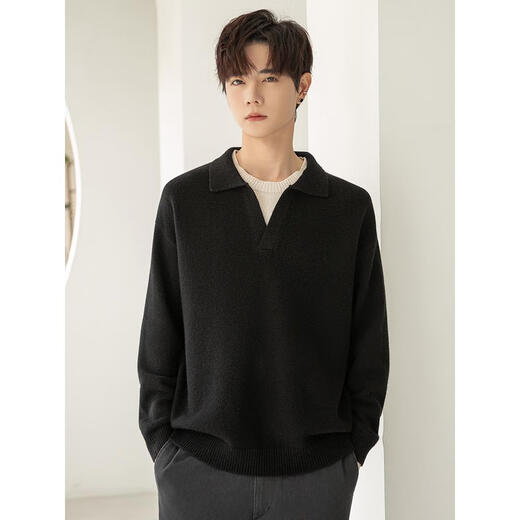 AX Armani Lazy and Relaxed Henley Collar Men's Sweater 2025 Spring and Autumn Versatile Pullover Sweater Jacket Black Black 2XL