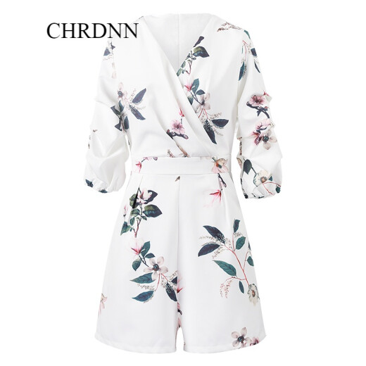 CHRDNN Hong Kong trendy brand high-waist chiffon jumpsuit women's summer new temperament wide-leg shorts fashionable jumpsuit white M