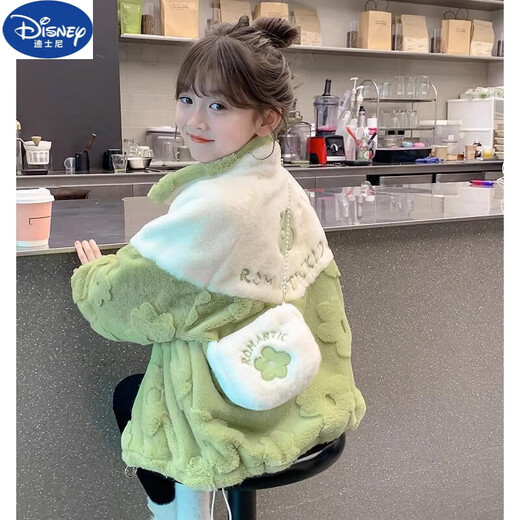Disney Girls Winter Jacket 2025 New Style Children's Winter Thickened Little Girl Lamb Plush Padded Top Trendy Pink with Bag 110