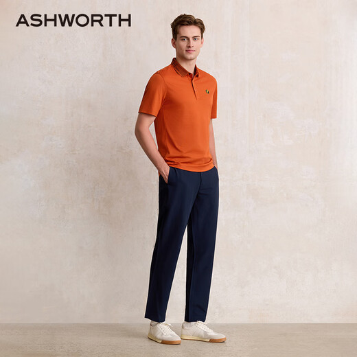 ASHWORTH comfortable cotton spring and summer new knitted lapel short-sleeved Polo shirt men's dopamine versatile commuter lapel T-shirt O1-Salmon M