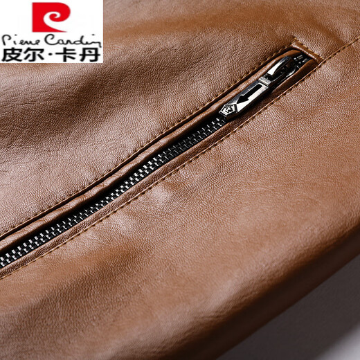 Pierre Cardin high-end men's spring thin genuine leather jacket Haining baseball collar leather jacket motorcycle jacket casual men's jacket black XL 175110-130Jin Jin is equal to 0.5 kg