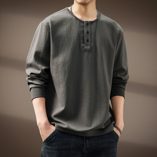 AX Armani broken code 2026 high-end American fashion brand retro Henry collar long-sleeved shirt for men in autumn heavy feeling loose green M suitable for 110-130Jin Jin equals 0.5 kg