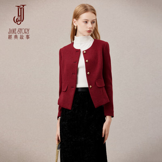 Classic Story (JANE STORY) Classic Story Western style age-reducing small fragrance jacket for women 2025 new autumn fashion short red suit top burgundy XL
