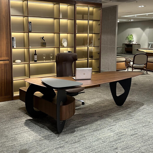 Aesthetic style Italian minimalist solid wood desk boss desk simple modern North American black walnut light luxury high-end desk size customization (contact customer service)