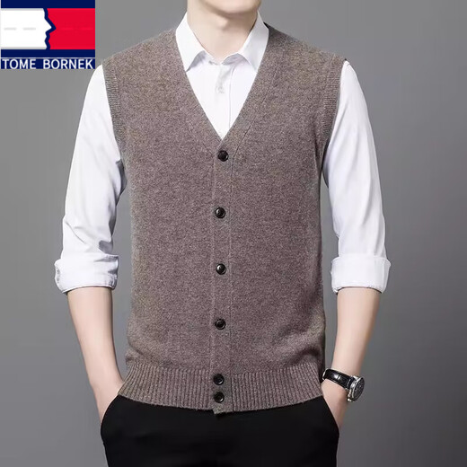 TOME BORNEK high-end 100 pure wool vest men's middle-aged and elderly dad wear sleeveless vest v-neck wool sweater vest cardigan BP-2206 gray XL 175-140-155Jin Jin equals 0.5 kg