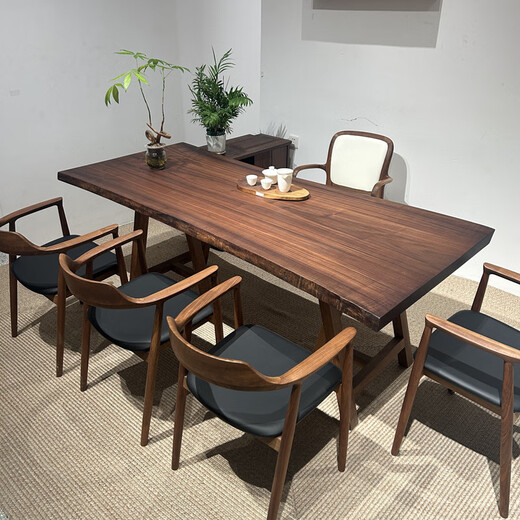 North American black walnut solid wood large board tea table and chair combination boss desk desk natural edge Zen tea table logs Contact customer service to select board texture