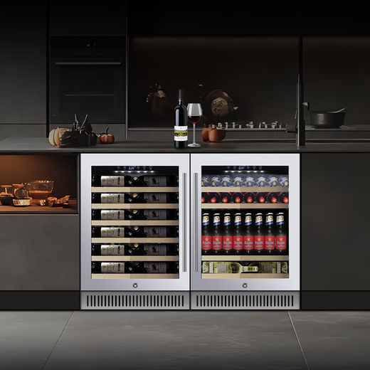 DBERLAN 420 ultra-thin dining side built-in red wine cabinet constant temperature wine cabinet tea beverage refrigerator living room home under-counter 420 deep glass door wine cabinet + ice bar combination 200L