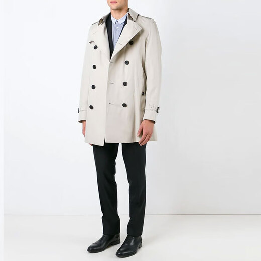 Burberry (BURBERRY) New Year's gift Burbrry solid color button mid-length windbreaker men's sisal color 50 same style for men and women