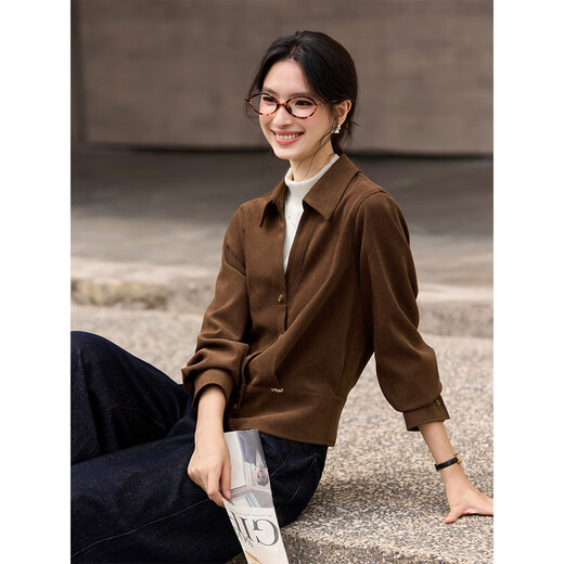 Fanximan apricot color fake two-piece stand-up collar long-sleeved shirt for women 25 years new winter contrasting color splicing short top A3399 apricot color XL (recommended 120-130Jin Jin equals 0.5 kg)