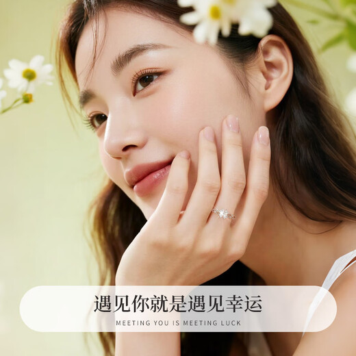 Molan Light Luxury Four-leaf Clover Silver Ring Women's Fashion Confession Single Ring Birthday Anniversary Gift for Girlfriend and Wife