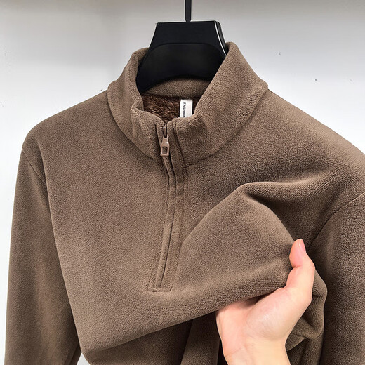 Nasawassup light luxury men's autumn and winter Austrian velvet half-high zipper bottoming shirt solid color fleece long-sleeved velvet thickened sweatshirt black XL