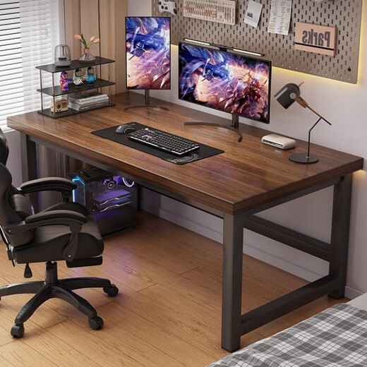 New appearance computer desk e-sports table solid wood desk home desktop desk study table writing table workbench long table 120*60CM 40MM carbon steel legs walnut color