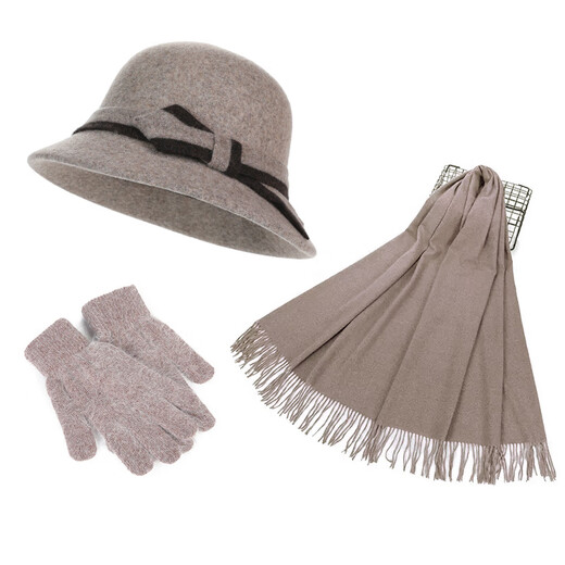SAIXIMAN's new middle-aged and elderly women's winter hat plus velvet hat to keep warm, fashionable and versatile, 3163 camel color, velvet-free, adjustable (hat + scarf + gloves)