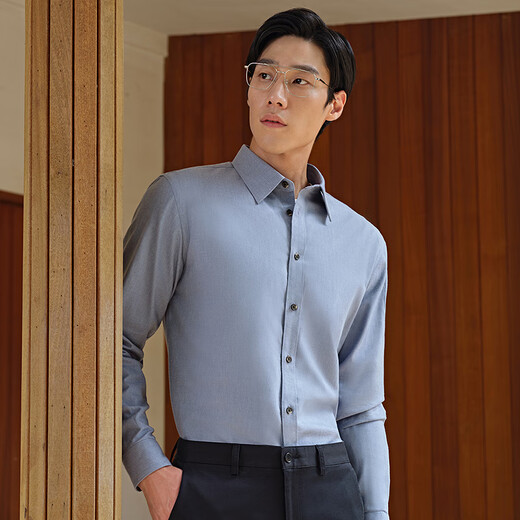 Chemise à manches longues Youngor tissu mélangé de coton pour hommes chemise de couleur unie en velours complet chaud et confortable 2025 nouveau produit bleu VLRM119689HJA 41 (175/96A)