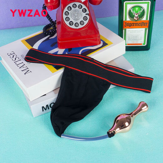 Special sexy temptation sm men's going out thong anal plug underwear leg tightening sexy N14 black combination fingertip silicone + underwear inch A28-32