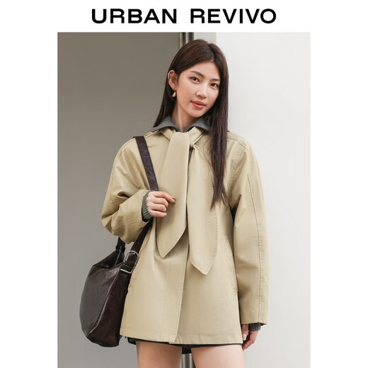 UR2025 Winter New Women's Casual Amber Streamer Wind Ribbon Windbreaker Jacket UYL150130 Light Khaki S