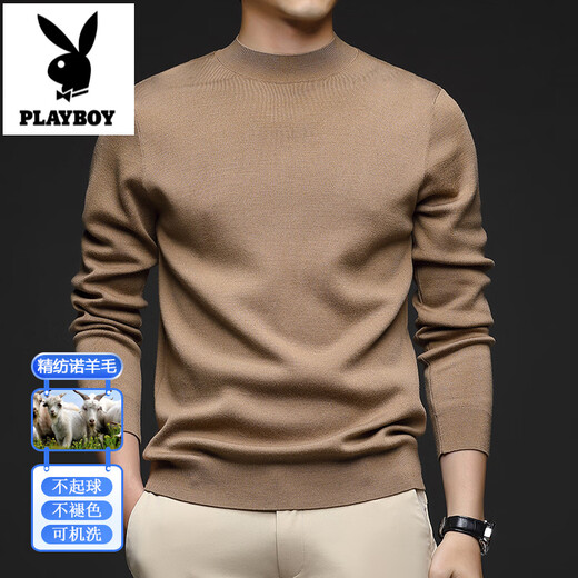 PLAYBOY high-end worsted pure wool sweater men's machine washable winter thickened bottoming sweater half turtleneck sweater men's blue 3XL