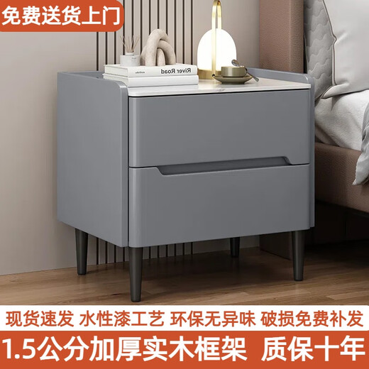 Komplett aus Massivholz lackierter Nachttisch, heller luxuriöser Schiefer-Aufbewahrungsschrank, Schlafzimmer, einfacher moderner Nachttisch, kleiner Wohnungs-Aufbewahrungsschrank, Khaki-Farbe (umweltfreundliches und geruchloses Lackierverfahren auf Wasserbasis), 50 x 40 x 50 cm