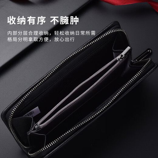 Pierre Cardin handbag men's first-layer soft cowhide business long genuine leather clutch bag multi-functional zipper wallet new black