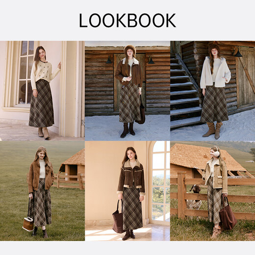 Xiangying Retro Plaid Woolen Skirt Women's 2025 Winter New Style Wool High Waist Slim Brown Medium Long Skirt Brown M 160/84A/95-110Jin Jin is equal to 0.5 kg