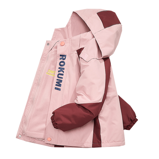 雅鹿童装儿童冲锋衣三合一可拆卸男女童外套秋冬季夹棉两件套登山风衣 粉色 180 cm