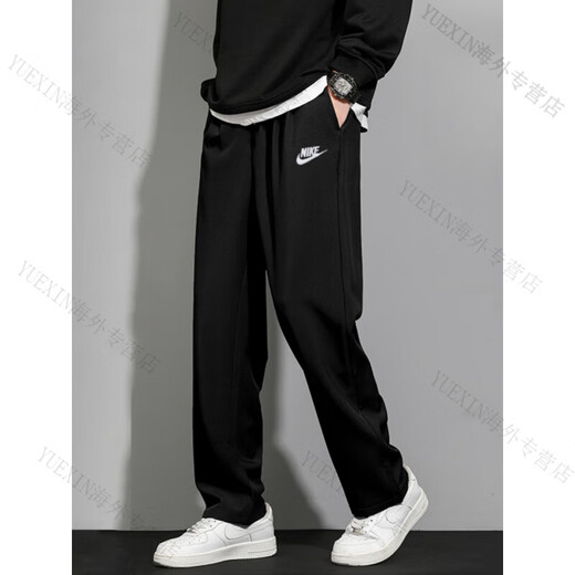 Nike (NIKE) Autumn new straight-leg pants, sports pants, running men's pants, casual loose pants, black 932254-010, warm, official, plus velvet, L 130-150Jin Jin equals 0.5 kg