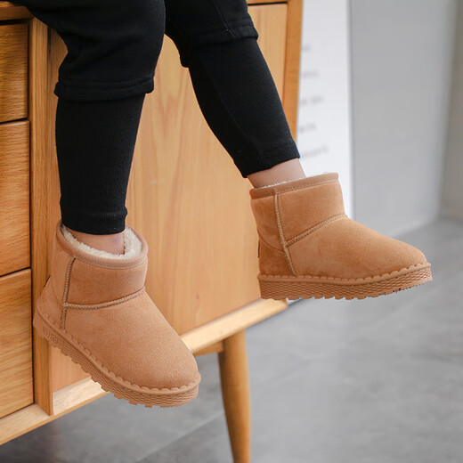 Pull back children's snow boots winter style girls' shoes boys' warm plus fleece cotton shoes WBNJS0375 camel 36
