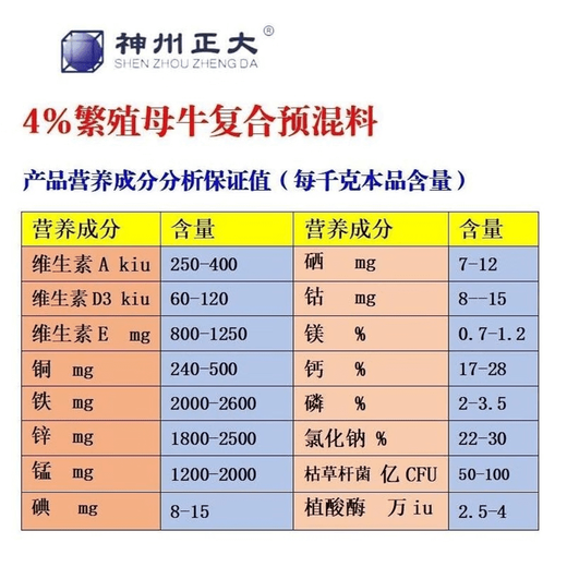 China Zhengda 4% breeding cow premix 20kg