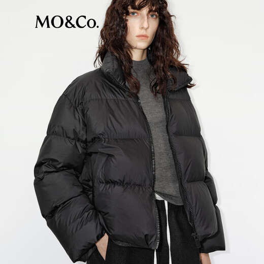 MO&Co. Down Jacket 90 White Goose Down High Collar Zipper Drawstring Short Light Warm Puff Pink Green Volume Warm Core Black It is recommended to confirm the size with customer service M /165 It is recommended to confirm the size with customer service