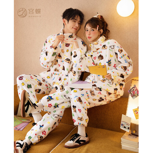 Gongdie Heat Storage Type Crayon Shin-chan Autumn and Winter Couple Pajamas Women's Thickened Coral Velvet Warm Men's Home Clothes