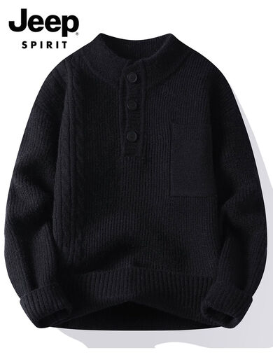JEEP SPIRITJEEPSPIRIT Henry Collar Sweater Men's 2025 Autumn Trendy Loose Casual Youth Knitted Sweater Men 25663 Burgundy M