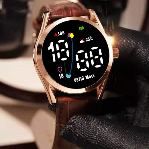 High-looking LED luminous electronic watch, quartz watch, simple leather strap, fashionable temperament for junior high school and high school students, multi-functional time display sports electronic watch Y23 LED luminous + time display + upgraded model - textured brown leather