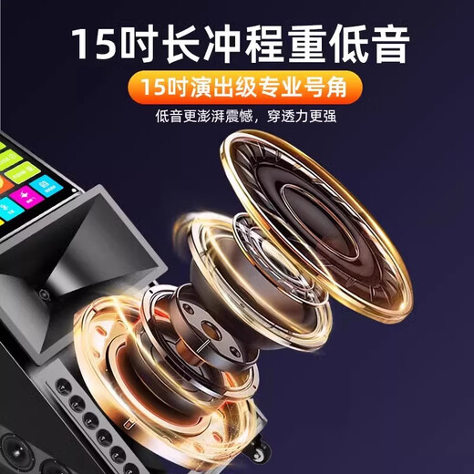 SAST square dance audio with display screen trolley speaker microphone outdoor Bluetooth home karaoke all-in-one machine 1 shocking four-way 9 speakers + 2 true U rechargeable microphones + built-in sound card +