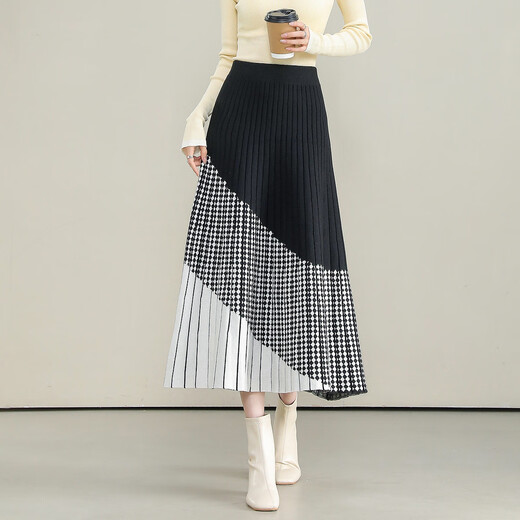 Demana, good-looking everyday, winter atmosphere, elastic waist, contrasting color, A-line hidden flesh, easy to match skirt, mid-length for women