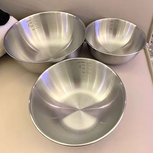 Stainless steel basin and wash basin, vegetable basin, egg beater basin, home kitchen cold salad basin, straight side basin, salad basin three-piece set 17+19+22cm