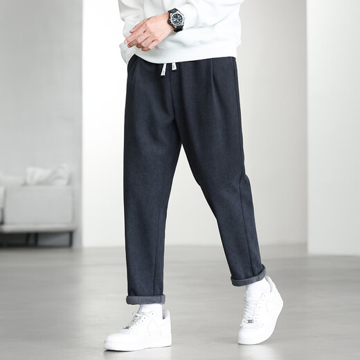 Commoner Legend Velvet Thickened Heavy Corduroy Elastic Waist Drawstring Soft Warm Sports Small Taper Men's Casual Pants Gray L