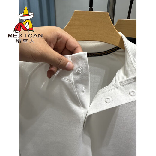 Scarecrow Henry Collar German Velvet Bottoming Shirt Men's Long Sleeve Autumn and Winter Warm Inner Fleece T-Shirt Men's Casual Solid Color Guard Clothes White XL 175