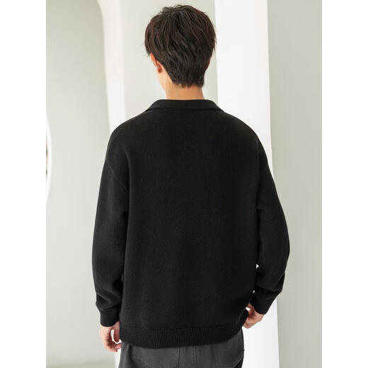 AX Armani Lazy and Relaxed Henley Collar Men's Sweater 2025 Spring and Autumn Versatile Pullover Sweater Jacket Black Black 2XL