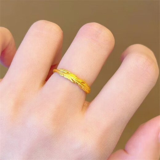 Jinxu ancient method 18k gold feather ring for women, simple design, fashionable and versatile index finger ring that does not fade