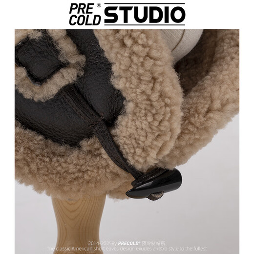 PRECOLD genuine leather hat, fur integrated thickened pilot hat for men, warm middle-aged and elderly Lei Feng hat, original ecological fur hat for women, dark brown (genuine leather pilot hat with six-piece horn buckle)