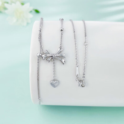 Laofu gold platinum necklace pt950 love tassel princess bow adjustment set chain as a birthday gift for girlfriend and wife, about 5.56g