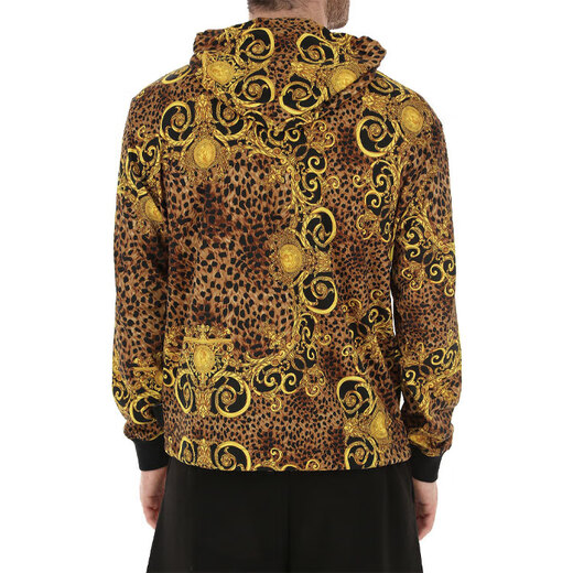 Versace (VERSACE) JEANSCOUTURE leopard print hooded sweatshirt men's black black S