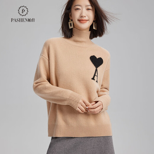 Pash Qingcang Cashmere Sweater Women's 100% Cashmere Autumn and Winter Turtleneck 400g Thickened Loose Sweater 83 Classic Black L