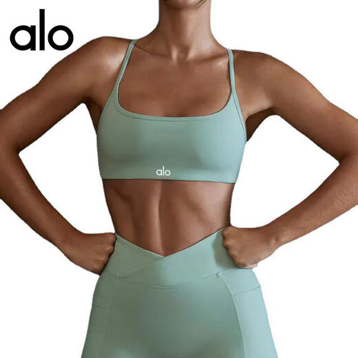 ALO YOGA fitness yoga wear Pilates sports bra breathable shockproof underwear bra padded shape suspender top grass green M
