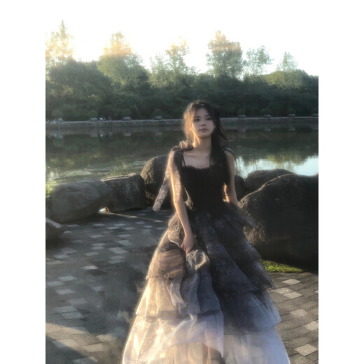 Black Apricot Tree Lolita Evening Dress lolita Graduation Fairy Host Art Examination Student Day Adult Ceremony Princess Dress Black Complete Set (Free Corsage + Ribbon) M